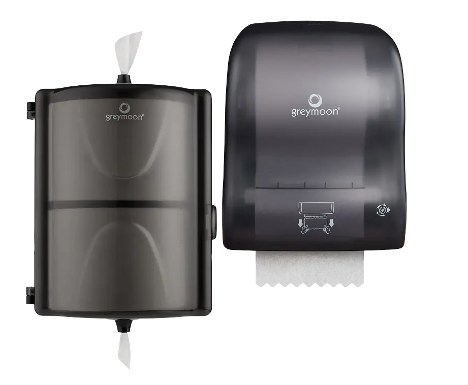 Despachadores de papel Greymoon para higiene institucional en oficinas y espacios corporativos